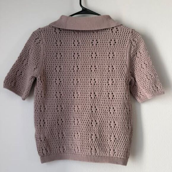 T Tahari Brown Knit Collared Blouse Size Medium - Picture 2 of 5